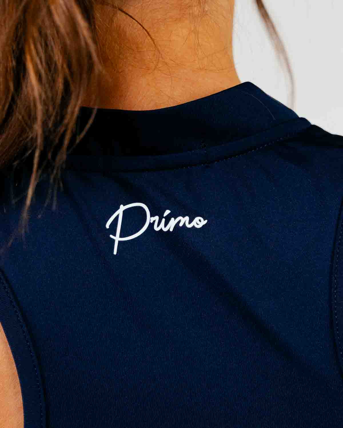 Women's Navy Cursive Sleeveless Polo β Primo Golf Apparel