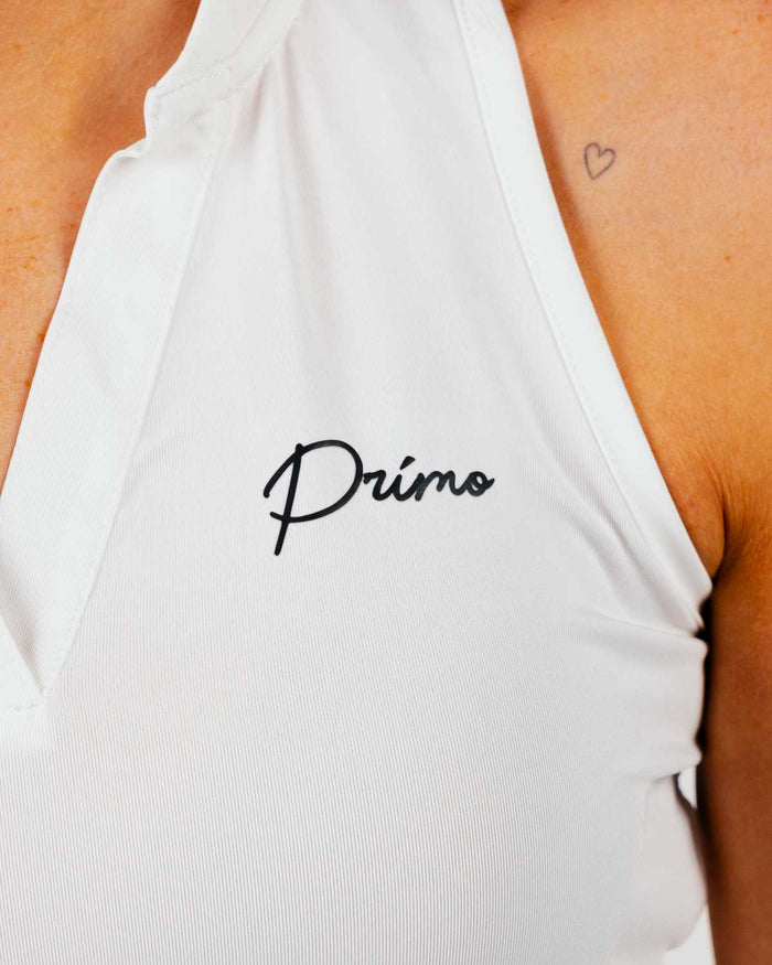 Women's White Cursive Sleeveless Polo