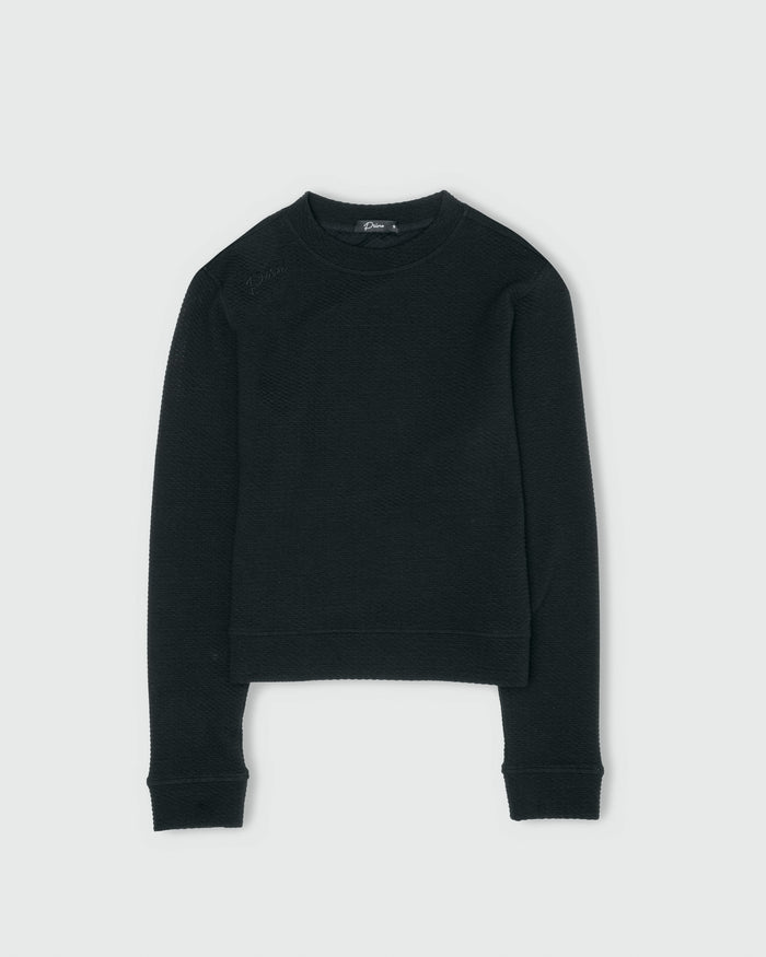 Women's Black Waffle Crew Neck